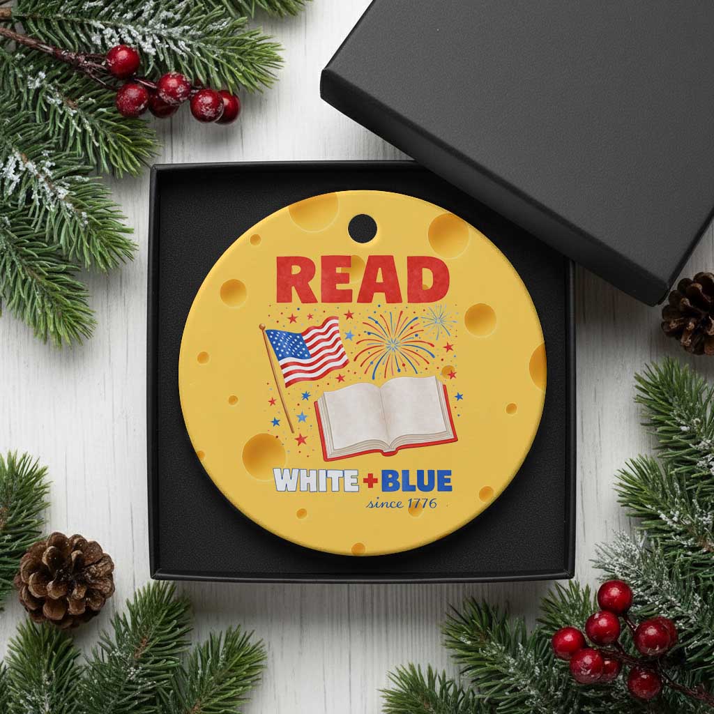 Patriotic Bookish 4th Of July Read White Blue Since 1776 Ceramic Ornament TS10 1pc Yellow Cheese Print Your Wear