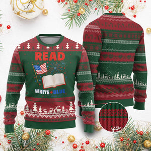 Patriotic Bookish 4th Of July Read White Blue Since 1776 Ugly Christmas Sweater TS10 Red Green Print Your Wear