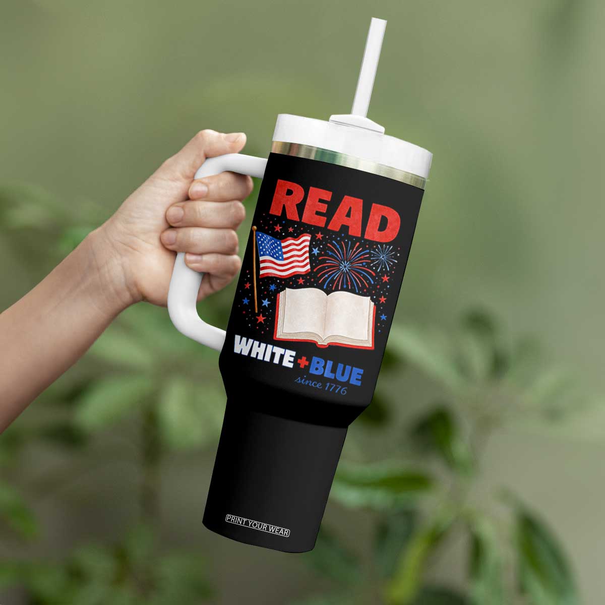 Patriotic Bookish 4th Of July Read White Blue Since 1776 Tumbler With Handle TS10 Print Your Wear