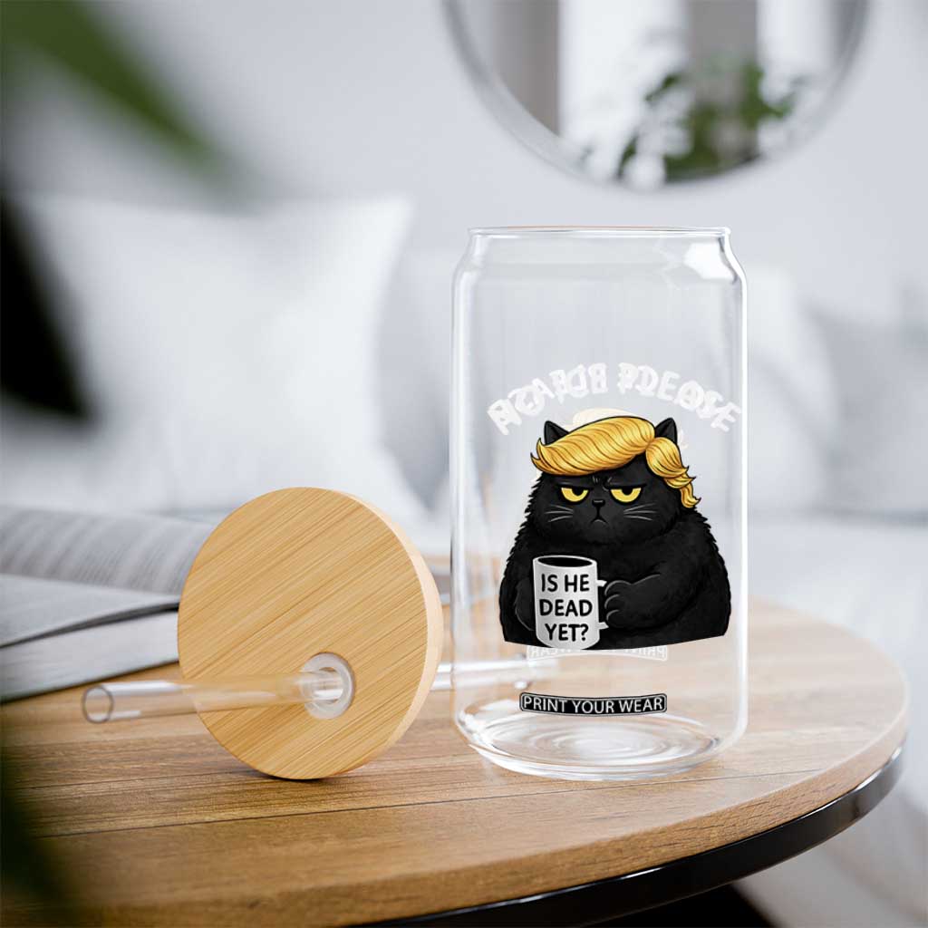 No ICE Protest Glass Can Is He Dead Yet Black Cat Meme TS10 Print Your Wear