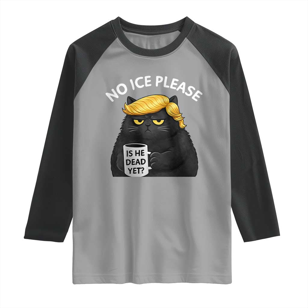No ICE Protest Raglan Shirt Is He Dead Yet Black Cat Meme TS10 Sport Gray Black Print Your Wear