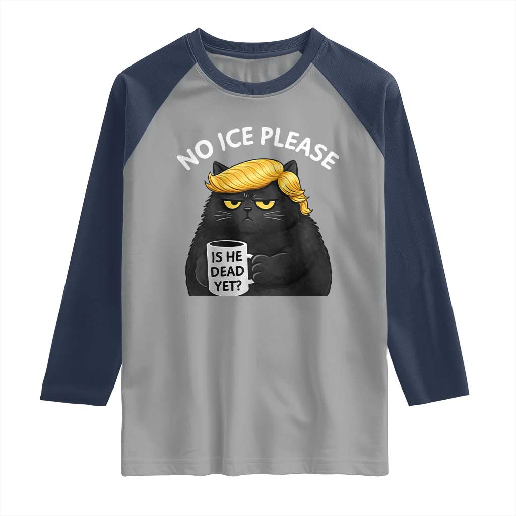 No ICE Protest Raglan Shirt Is He Dead Yet Black Cat Meme TS10 Sport Gray Navy Print Your Wear