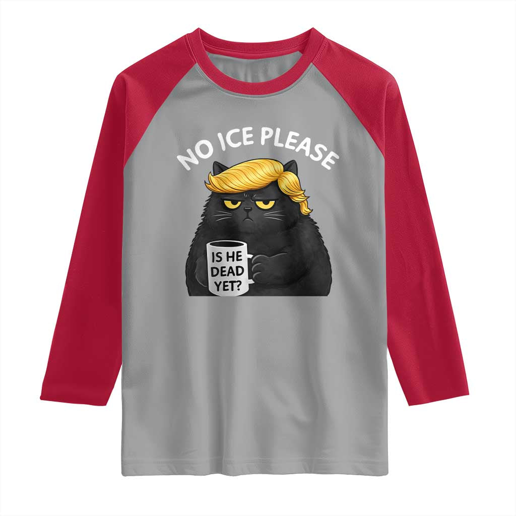 No ICE Protest Raglan Shirt Is He Dead Yet Black Cat Meme TS10 Sport Gray Red Print Your Wear