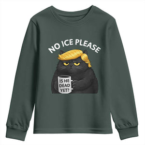 No ICE Protest Youth Sweatshirt Is He Dead Yet Black Cat Meme TS10 Dark Forest Green Print Your Wear