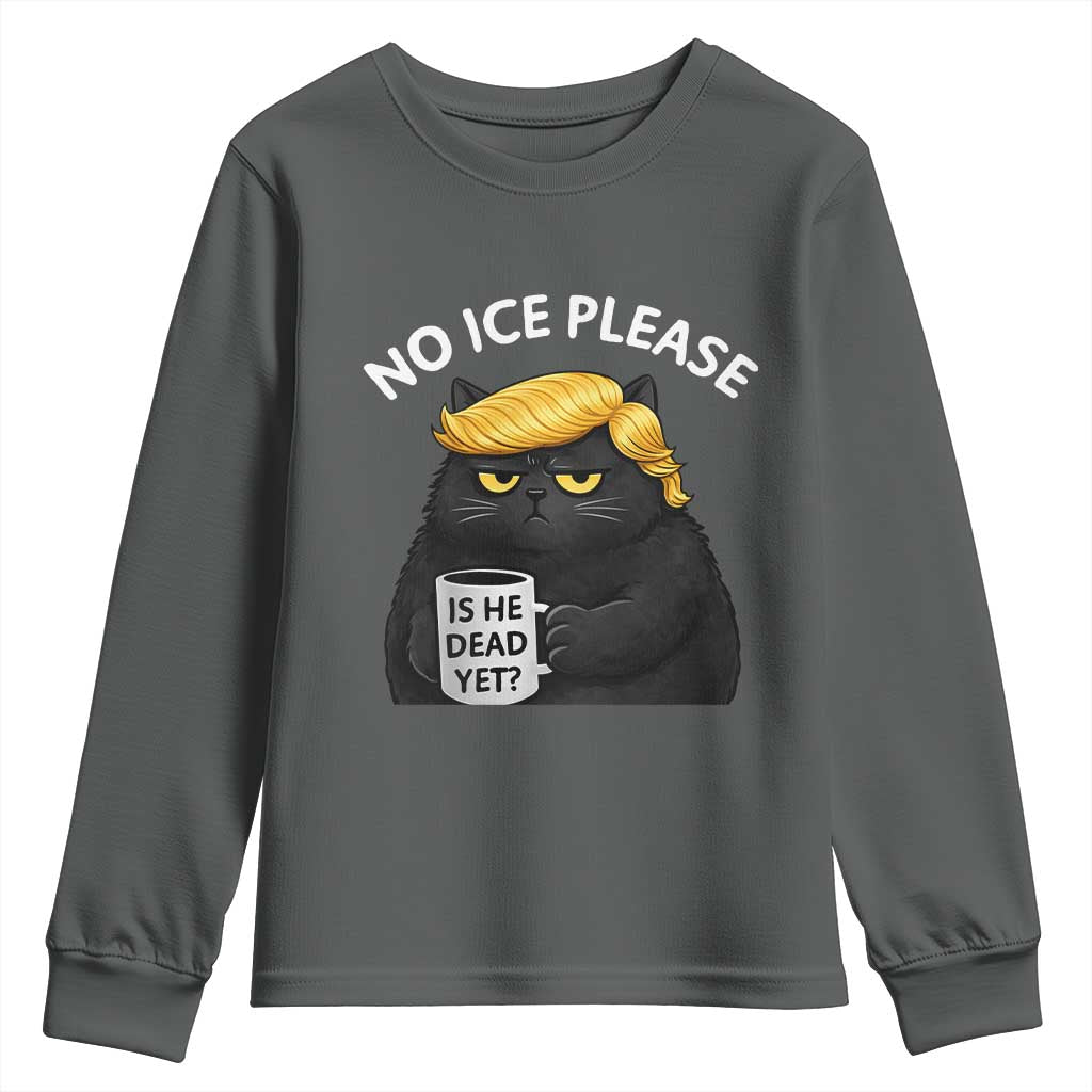 No ICE Protest Youth Sweatshirt Is He Dead Yet Black Cat Meme TS10 Dark Heather Print Your Wear