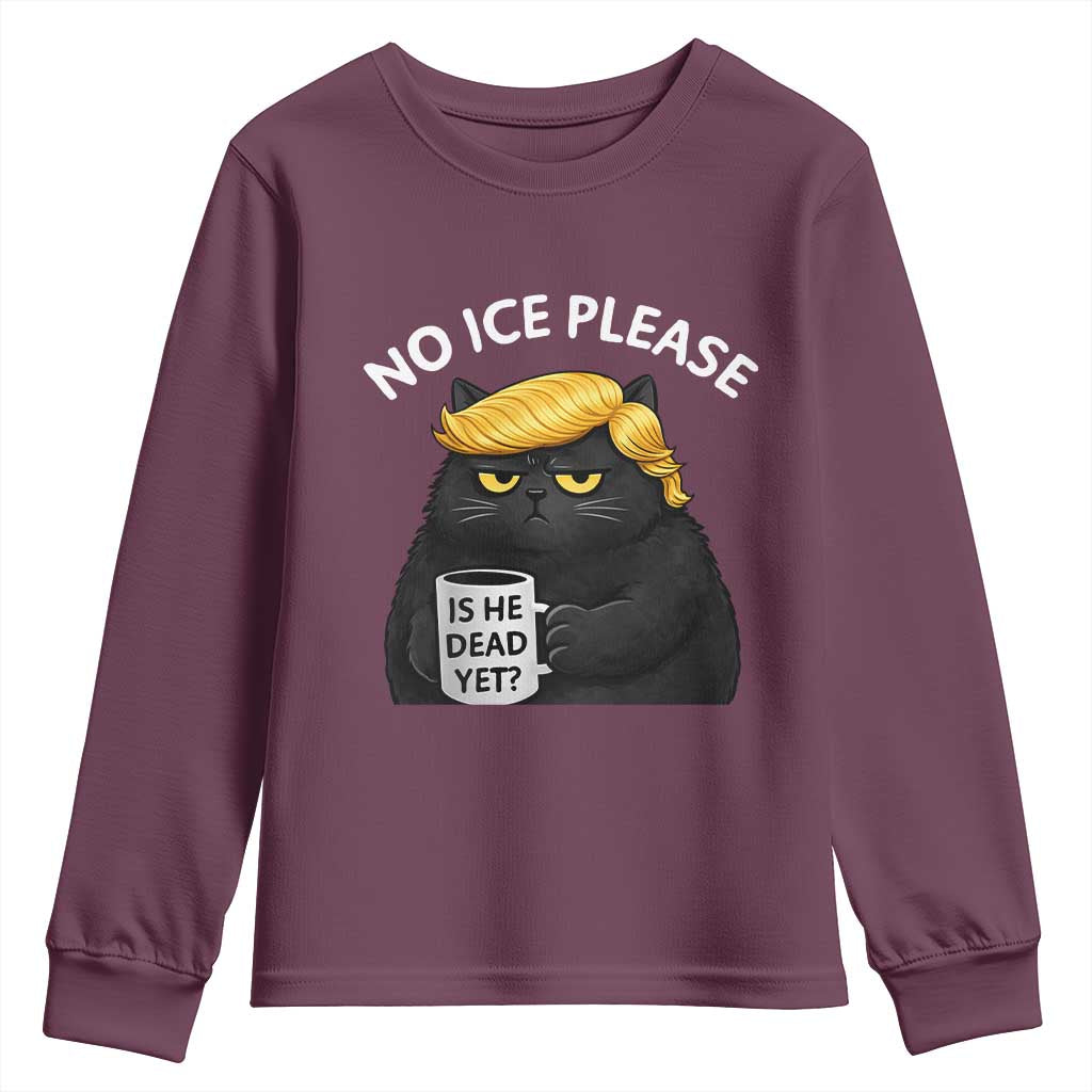No ICE Protest Youth Sweatshirt Is He Dead Yet Black Cat Meme TS10 Maroon Print Your Wear