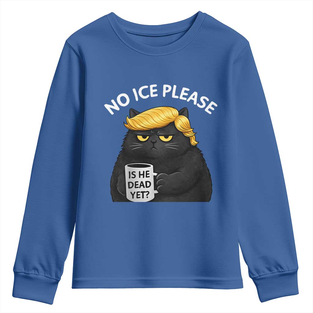 No ICE Protest Youth Sweatshirt Is He Dead Yet Black Cat Meme TS10 Royal Blue Print Your Wear