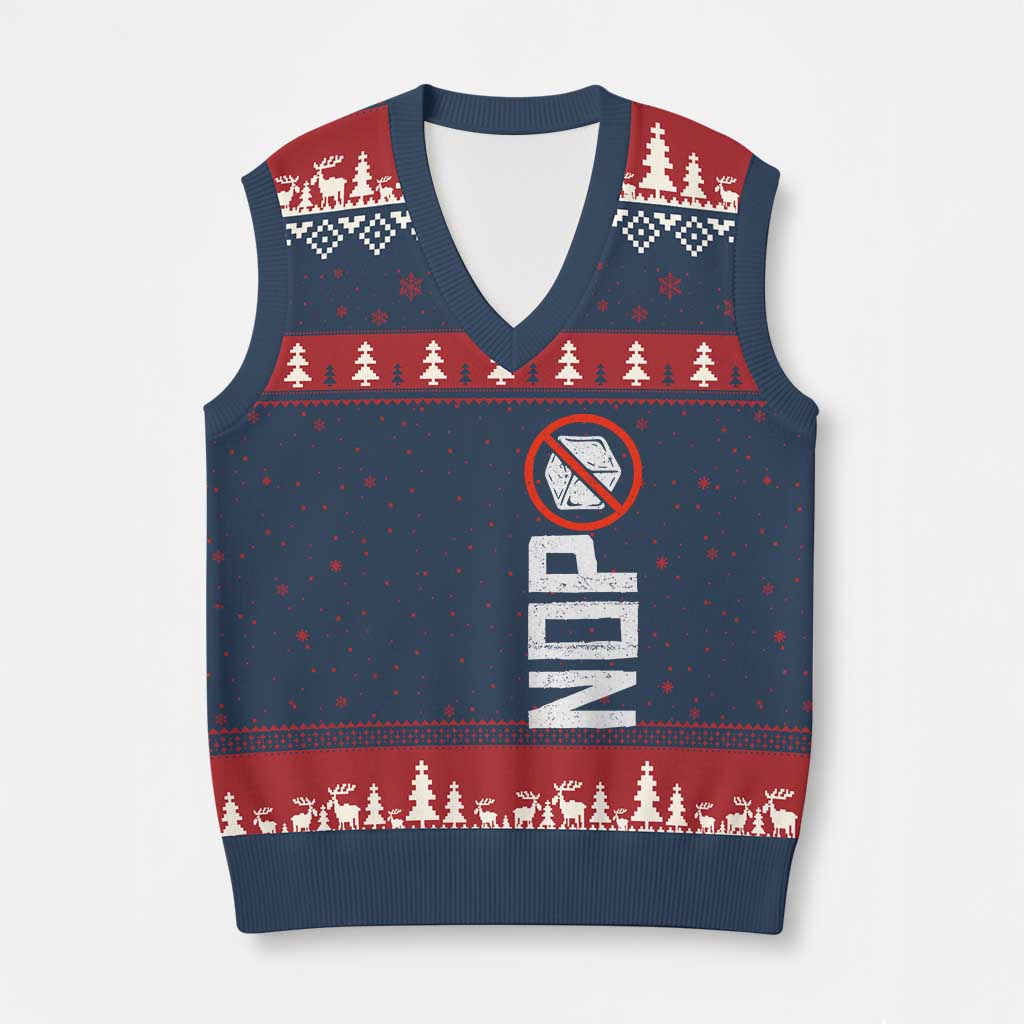 No ICE Protest V-Neck Knit Sweater Vest Nope Sign Vertical TS10 Navy Red Print Your Wear