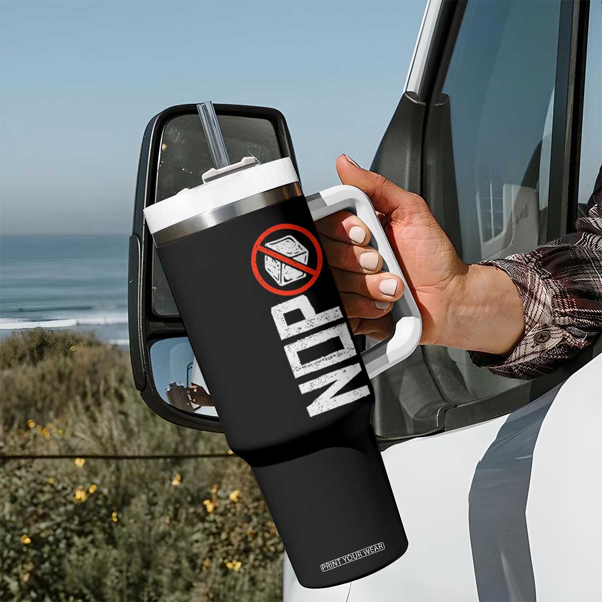 No ICE Protest Tumbler With Handle Nope Sign Vertical TS10 Print Your Wear