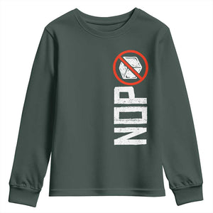 No ICE Protest Youth Sweatshirt Nope Sign Vertical TS10 Dark Forest Green Print Your Wear