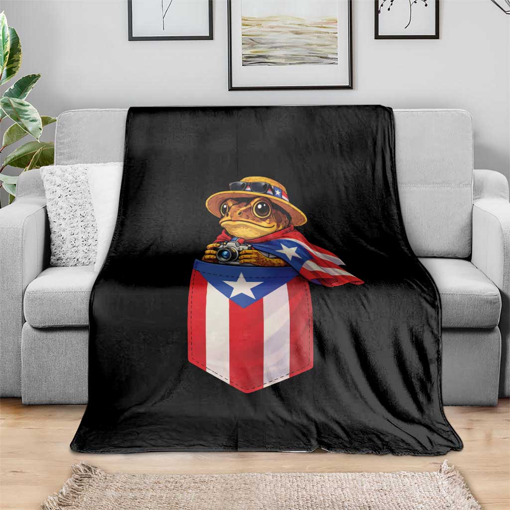 Funny Coqui Frog Puerto Rico Flag Throw Blanket Puerto Rican Taino Buricua Borinquen TS10 Print Your Wear