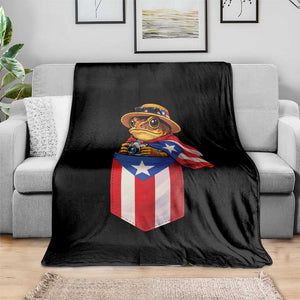 Funny Coqui Frog Puerto Rico Flag Throw Blanket Puerto Rican Taino Buricua Borinquen TS10 Print Your Wear