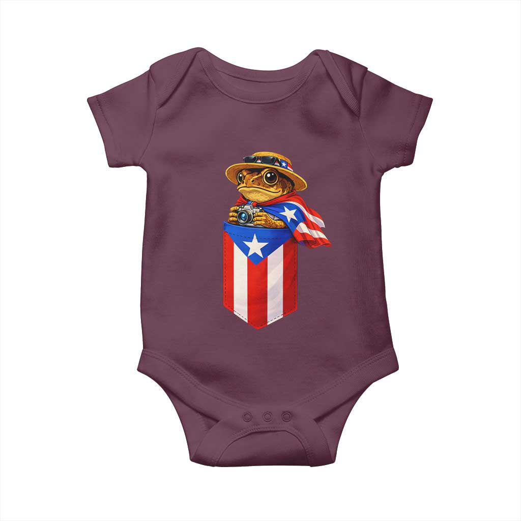 Funny Coqui Frog Puerto Rico Flag Baby Onesie Puerto Rican Taino Buricua Borinquen TS10 Maroon Print Your Wear