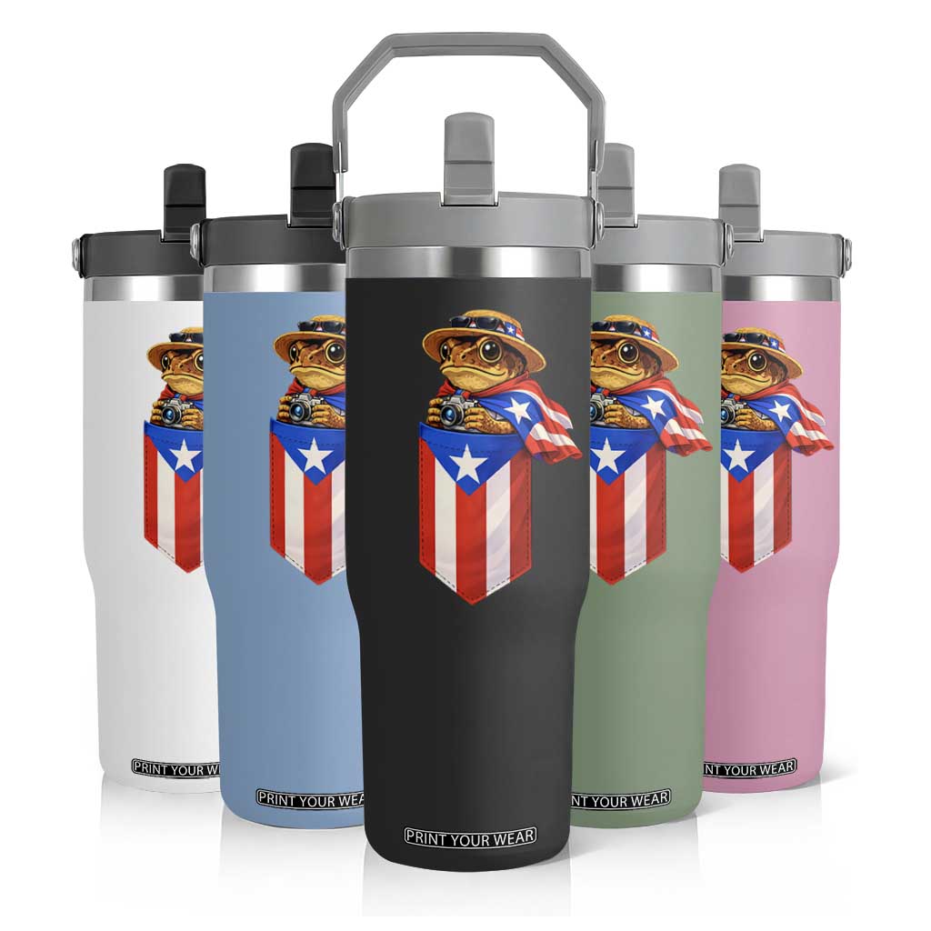 Funny Coqui Frog Puerto Rico Flag Flip Straw Tumbler Puerto Rican Taino Buricua Borinquen TS10 Print Your Wear