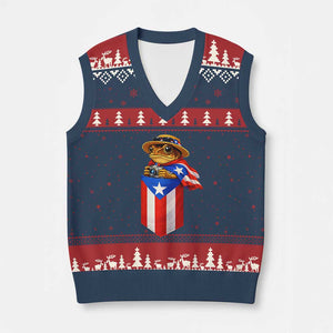 Funny Coqui Frog Puerto Rico Flag V-Neck Knit Sweater Vest Puerto Rican Taino Buricua Borinquen TS10 Navy Red Print Your Wear