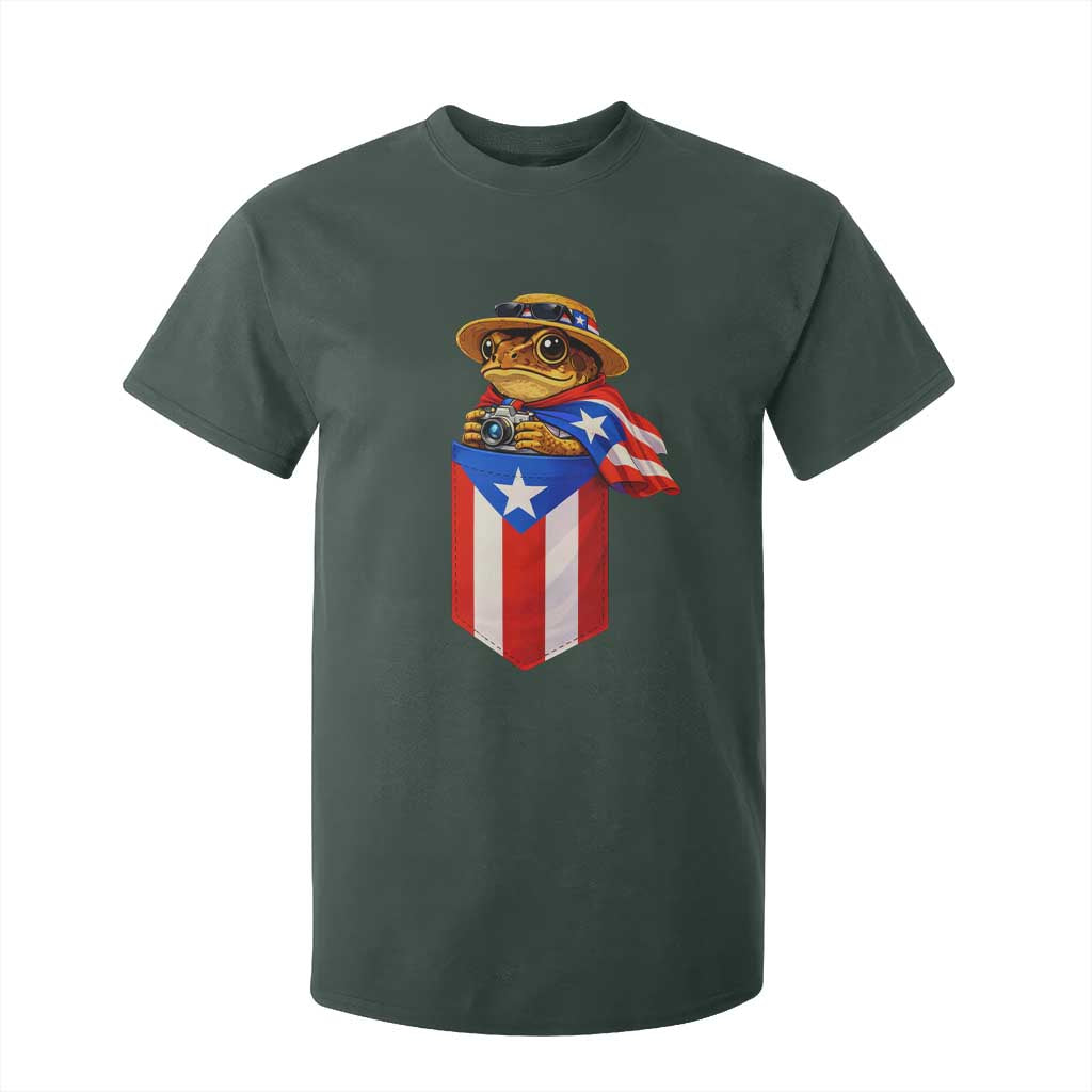 Funny Coqui Frog Puerto Rico Flag T Shirt For Kid Puerto Rican Taino Buricua Borinquen TS10 Dark Forest Green Print Your Wear