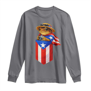 Funny Coqui Frog Puerto Rico Flag Long Sleeve Shirt Puerto Rican Taino Buricua Borinquen TS10 Charcoal Print Your Wear