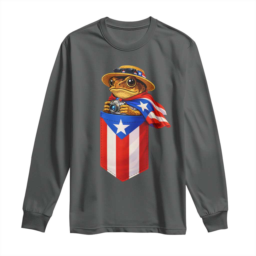 Funny Coqui Frog Puerto Rico Flag Long Sleeve Shirt Puerto Rican Taino Buricua Borinquen TS10 Dark Heather Print Your Wear