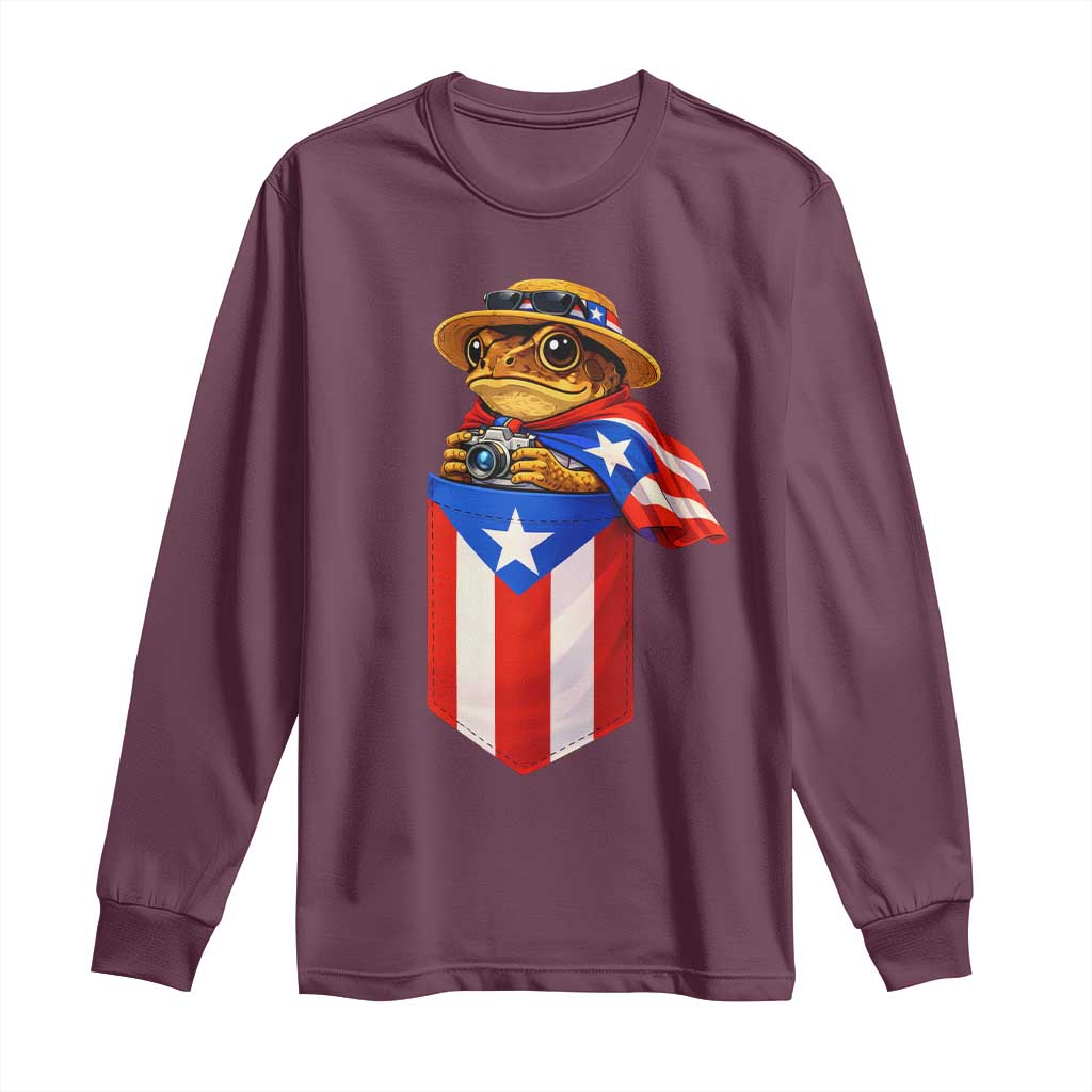Funny Coqui Frog Puerto Rico Flag Long Sleeve Shirt Puerto Rican Taino Buricua Borinquen TS10 Maroon Print Your Wear
