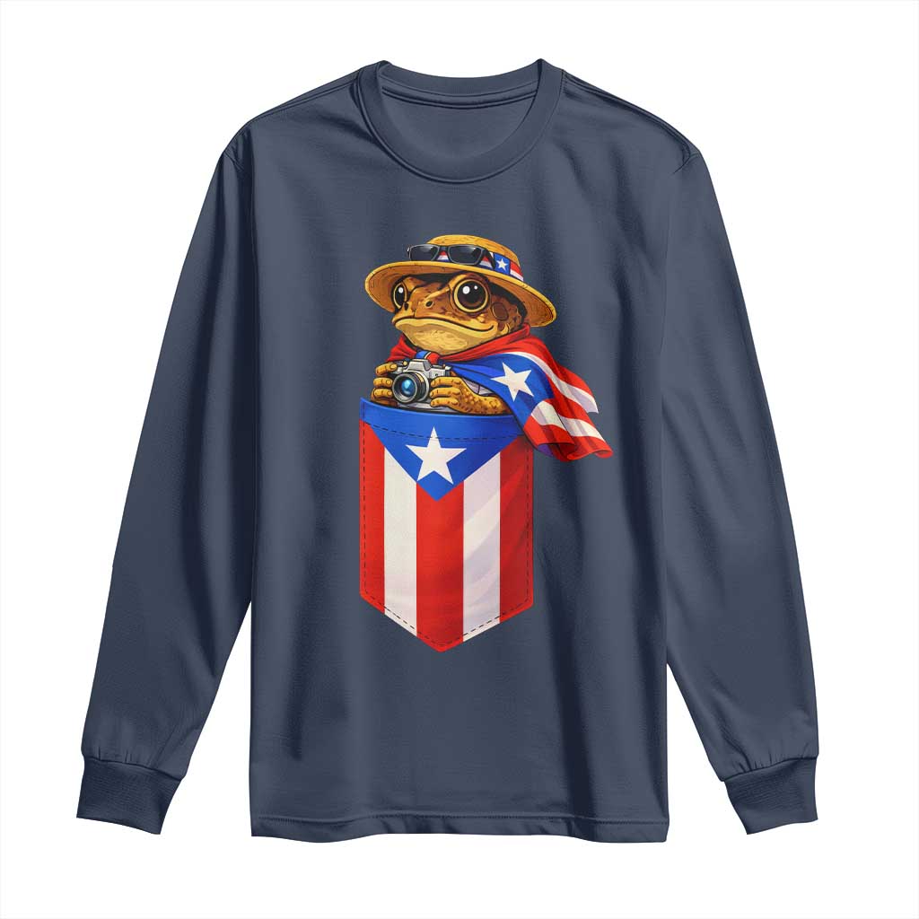 Funny Coqui Frog Puerto Rico Flag Long Sleeve Shirt Puerto Rican Taino Buricua Borinquen TS10 Navy Print Your Wear