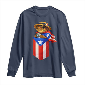 Funny Coqui Frog Puerto Rico Flag Long Sleeve Shirt Puerto Rican Taino Buricua Borinquen TS10 Navy Print Your Wear