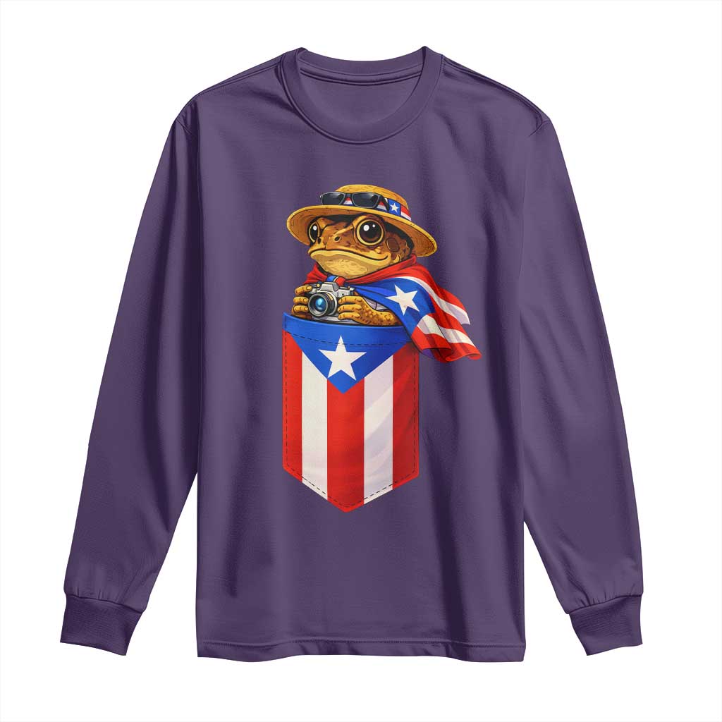Funny Coqui Frog Puerto Rico Flag Long Sleeve Shirt Puerto Rican Taino Buricua Borinquen TS10 Purple Print Your Wear