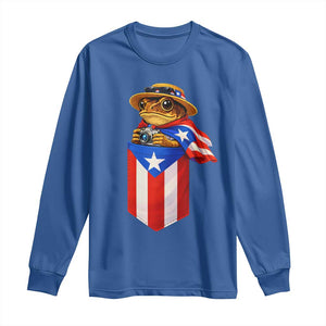 Funny Coqui Frog Puerto Rico Flag Long Sleeve Shirt Puerto Rican Taino Buricua Borinquen TS10 Royal Blue Print Your Wear