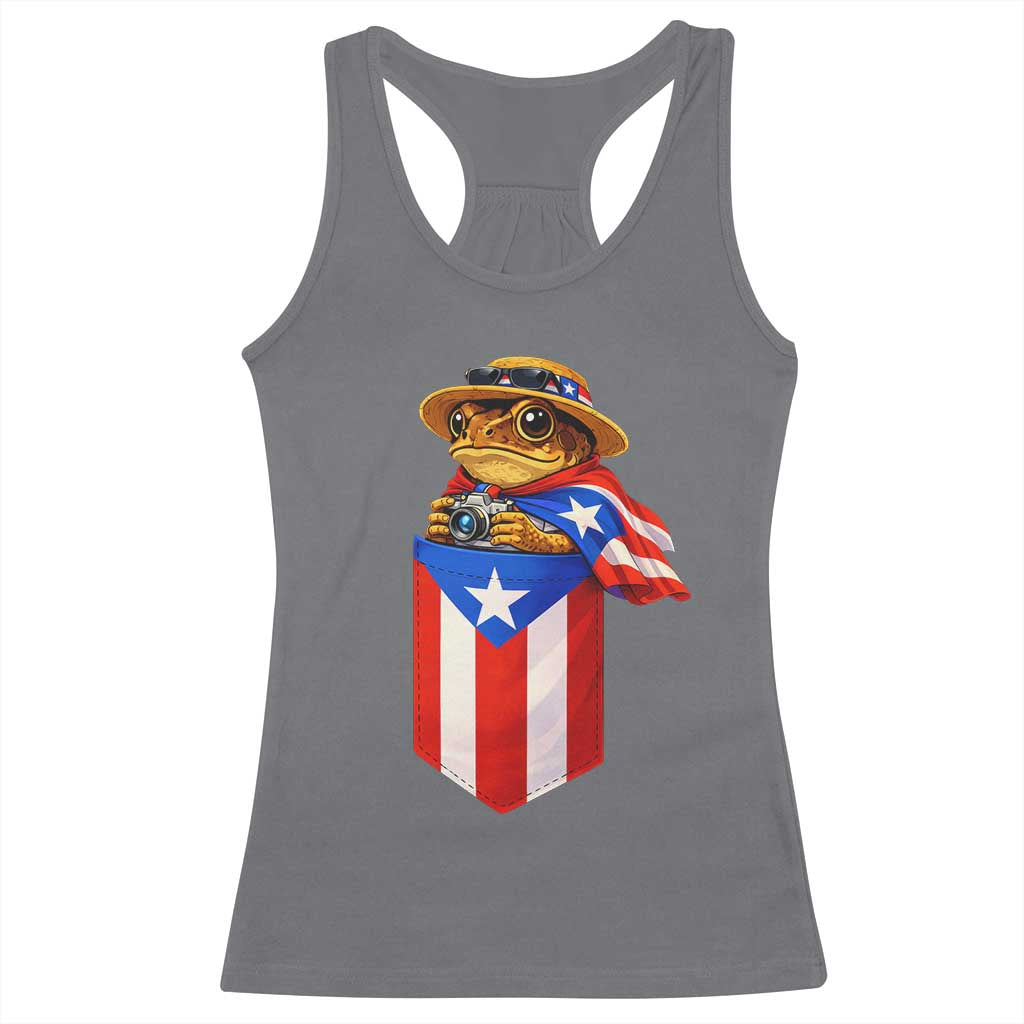 Funny Coqui Frog Puerto Rico Flag Racerback Tank Top Puerto Rican Taino Buricua Borinquen TS10 Charcoal Print Your Wear