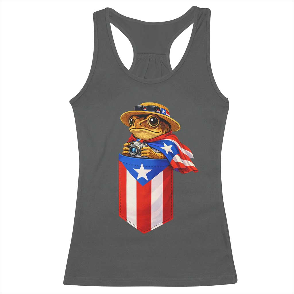 Funny Coqui Frog Puerto Rico Flag Racerback Tank Top Puerto Rican Taino Buricua Borinquen TS10 Dark Heather Print Your Wear
