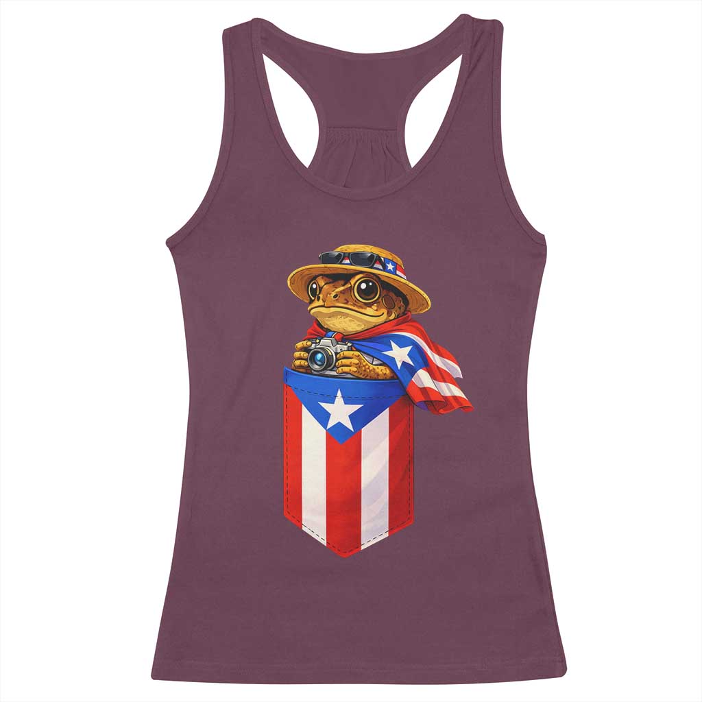 Funny Coqui Frog Puerto Rico Flag Racerback Tank Top Puerto Rican Taino Buricua Borinquen TS10 Maroon Print Your Wear