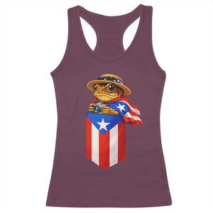 Funny Coqui Frog Puerto Rico Flag Racerback Tank Top Puerto Rican Taino Buricua Borinquen TS10 Maroon Print Your Wear