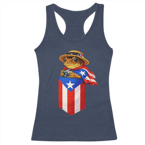 Funny Coqui Frog Puerto Rico Flag Racerback Tank Top Puerto Rican Taino Buricua Borinquen TS10 Navy Print Your Wear