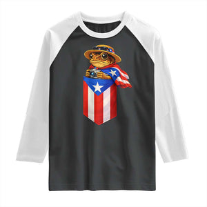Funny Coqui Frog Puerto Rico Flag Raglan Shirt Puerto Rican Taino Buricua Borinquen TS10 Black White Print Your Wear