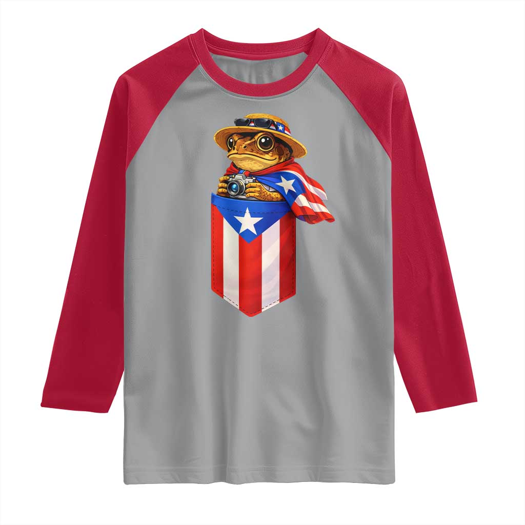 Funny Coqui Frog Puerto Rico Flag Raglan Shirt Puerto Rican Taino Buricua Borinquen TS10 Sport Gray Red Print Your Wear