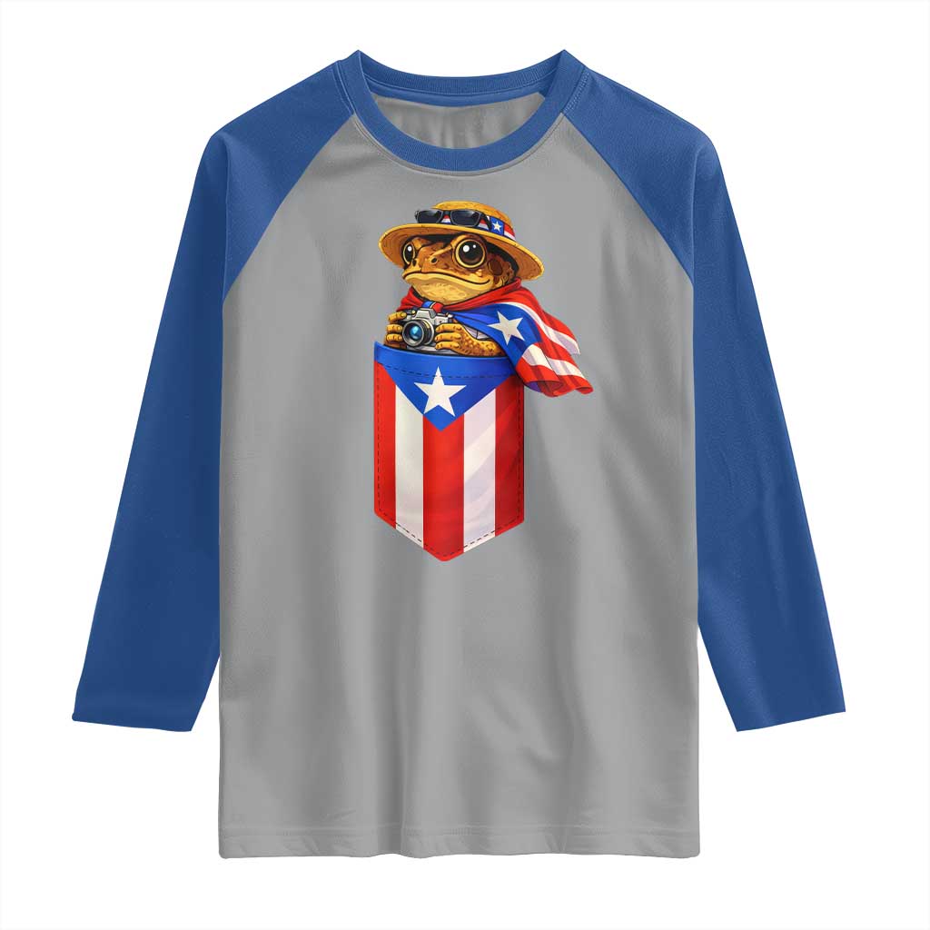 Funny Coqui Frog Puerto Rico Flag Raglan Shirt Puerto Rican Taino Buricua Borinquen TS10 Sport Gray Royal Print Your Wear
