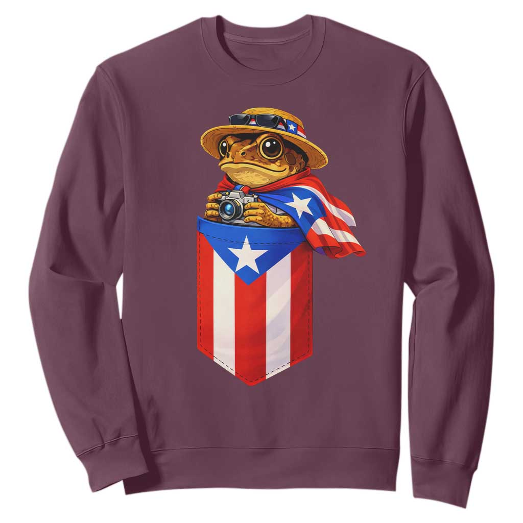 Funny Coqui Frog Puerto Rico Flag Sweatshirt Puerto Rican Taino Buricua Borinquen TS10 Maroon Print Your Wear