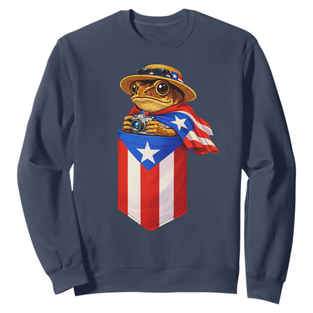 Funny Coqui Frog Puerto Rico Flag Sweatshirt Puerto Rican Taino Buricua Borinquen TS10 Navy Print Your Wear