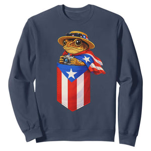 Funny Coqui Frog Puerto Rico Flag Sweatshirt Puerto Rican Taino Buricua Borinquen TS10 Navy Print Your Wear