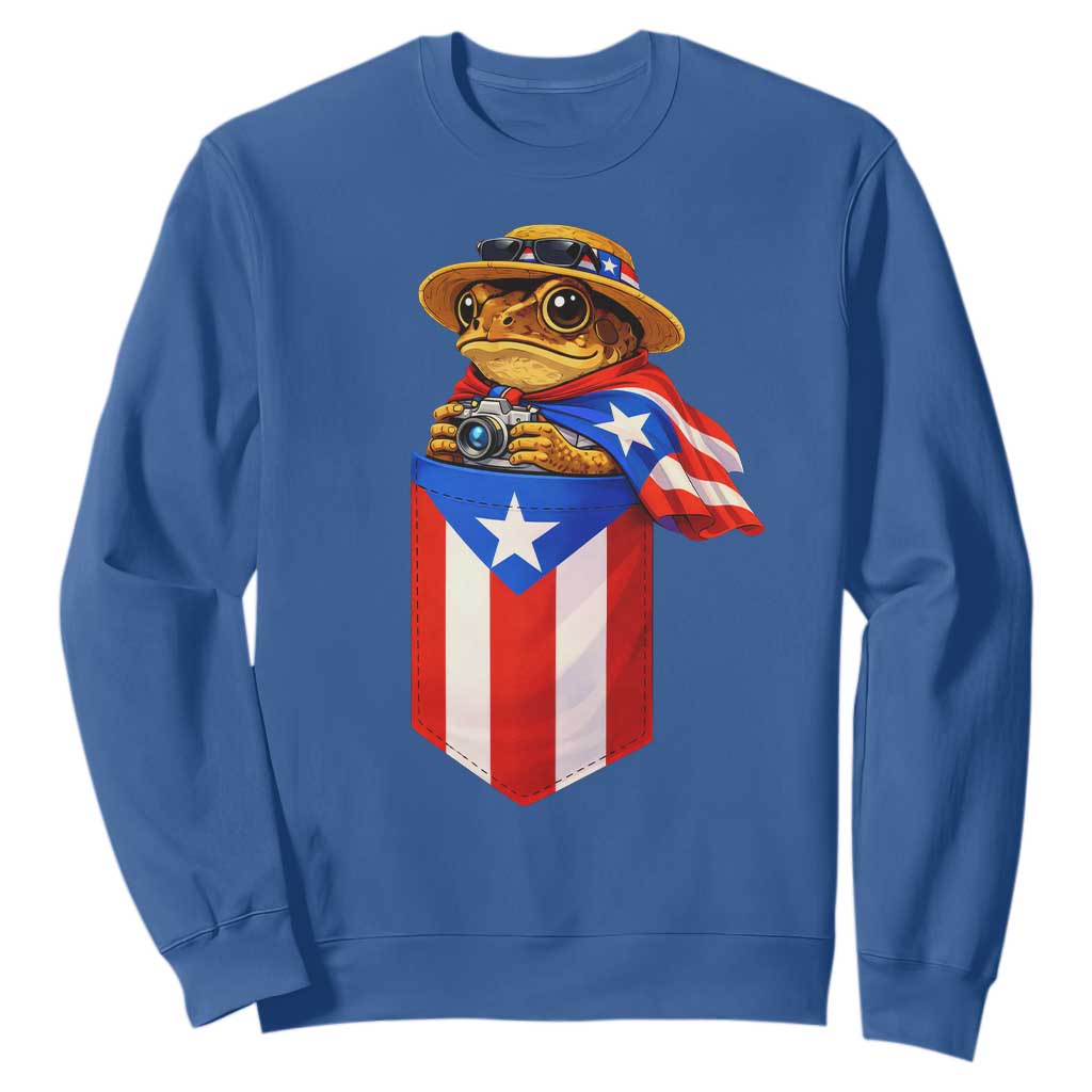 Funny Coqui Frog Puerto Rico Flag Sweatshirt Puerto Rican Taino Buricua Borinquen TS10 Royal Blue Print Your Wear
