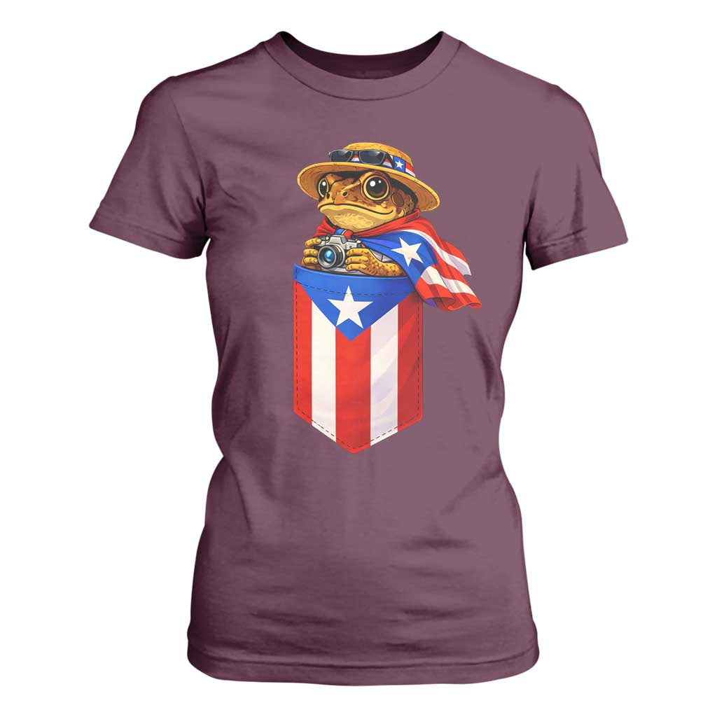 Funny Coqui Frog Puerto Rico Flag T Shirt For Women Puerto Rican Taino Buricua Borinquen TS10 Maroon Print Your Wear