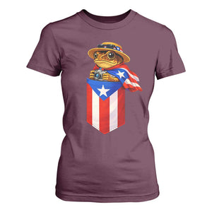 Funny Coqui Frog Puerto Rico Flag T Shirt For Women Puerto Rican Taino Buricua Borinquen TS10 Maroon Print Your Wear