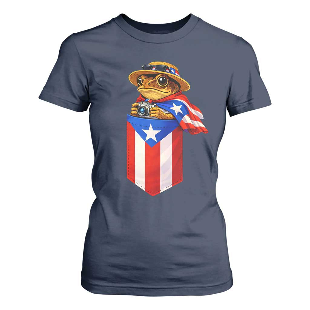 Funny Coqui Frog Puerto Rico Flag T Shirt For Women Puerto Rican Taino Buricua Borinquen TS10 Navy Print Your Wear