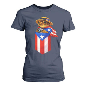 Funny Coqui Frog Puerto Rico Flag T Shirt For Women Puerto Rican Taino Buricua Borinquen TS10 Navy Print Your Wear