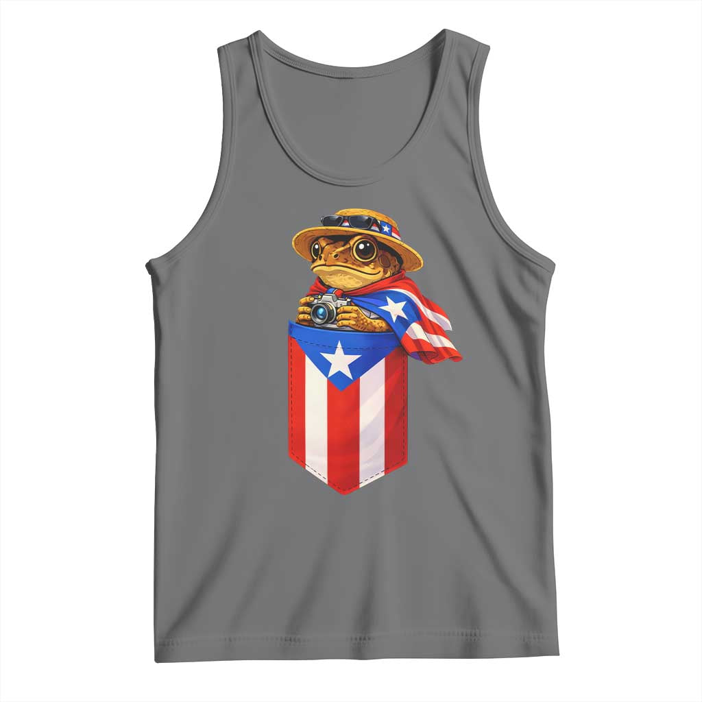 Funny Coqui Frog Puerto Rico Flag Tank Top Puerto Rican Taino Buricua Borinquen TS10 Black Heather Print Your Wear