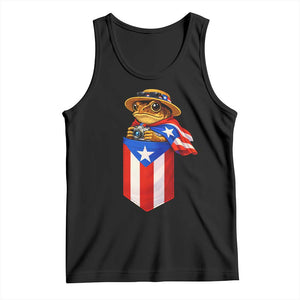 Funny Coqui Frog Puerto Rico Flag Tank Top Puerto Rican Taino Buricua Borinquen TS10 Black Print Your Wear