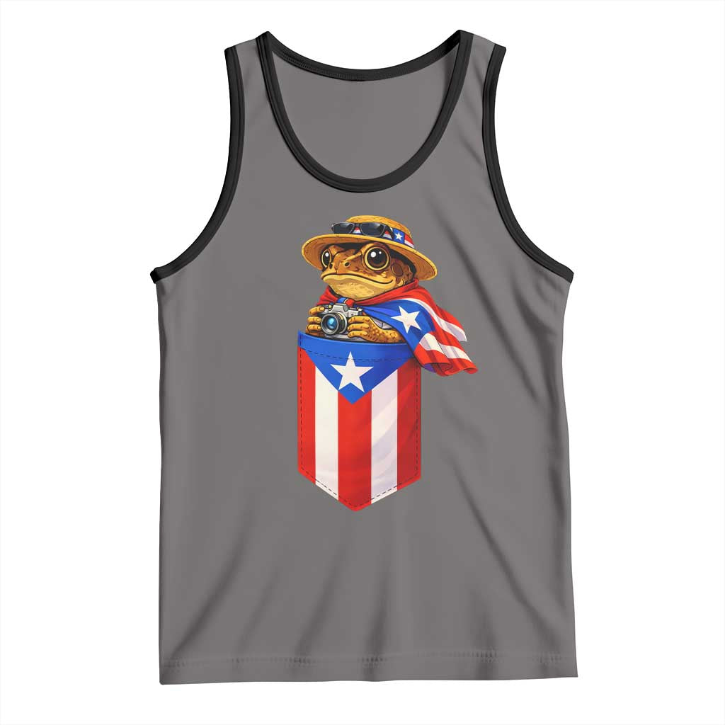 Funny Coqui Frog Puerto Rico Flag Tank Top Puerto Rican Taino Buricua Borinquen TS10 Deep Heather Black Print Your Wear