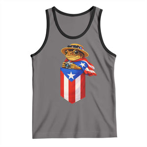 Funny Coqui Frog Puerto Rico Flag Tank Top Puerto Rican Taino Buricua Borinquen TS10 Deep Heather Black Print Your Wear
