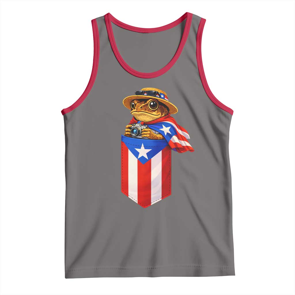 Funny Coqui Frog Puerto Rico Flag Tank Top Puerto Rican Taino Buricua Borinquen TS10 Deep Heather Red Print Your Wear