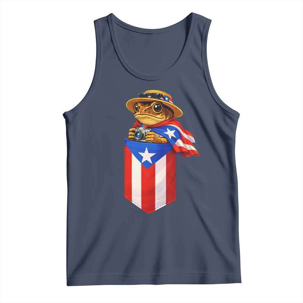 Funny Coqui Frog Puerto Rico Flag Tank Top Puerto Rican Taino Buricua Borinquen TS10 Navy Print Your Wear