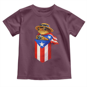 Funny Coqui Frog Puerto Rico Flag Toddler T Shirt Puerto Rican Taino Buricua Borinquen TS10 Maroon Print Your Wear